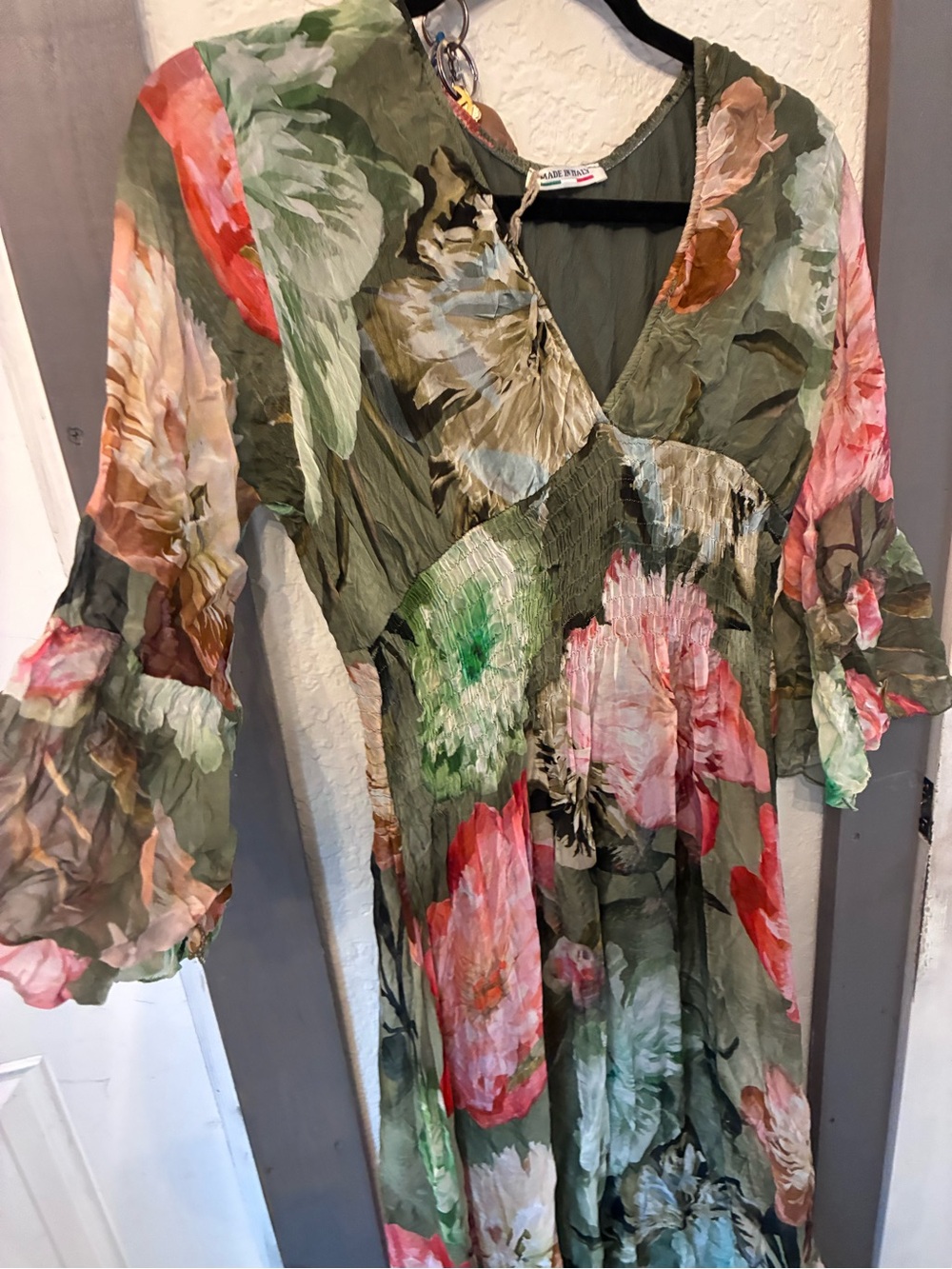 Floral V-Neck Maxi Dress in Olive & Pink - Picture 3 of 6